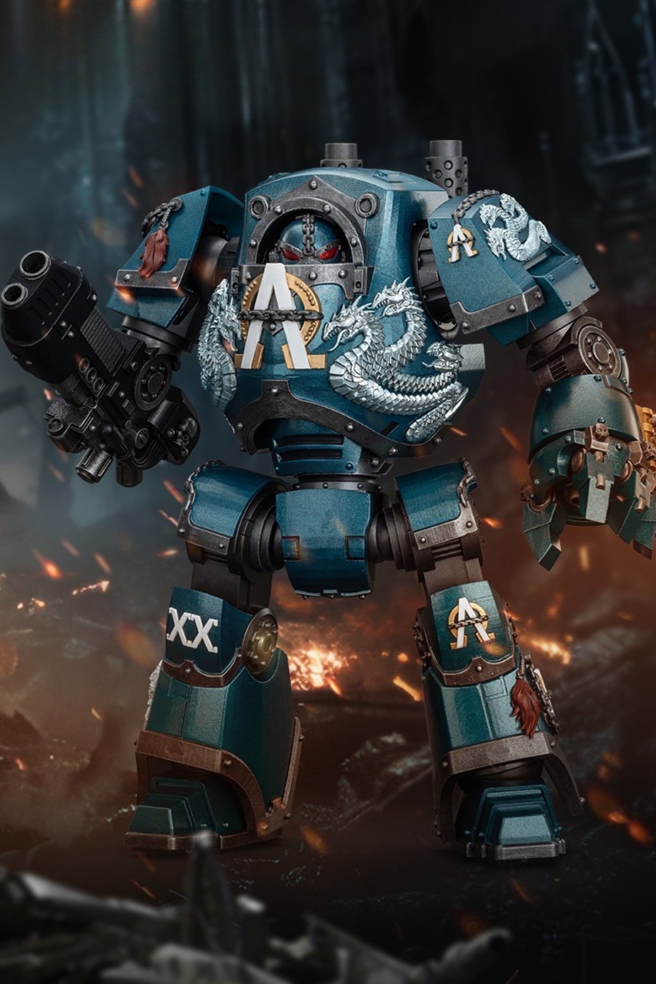 (Stock Reservation) Alpha Legion Contemptor Dreadnought with Gravis Plasma Cannon - Warhammer "The Horus Heresy" 1/18 Action Figure By JOYTOY